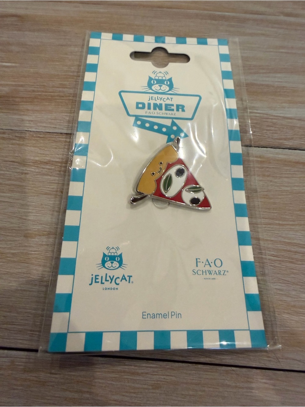 NWT FAO Schwarz Jellycat Diner Pizza Slice Enamel Pin - Yellow, Red & Green